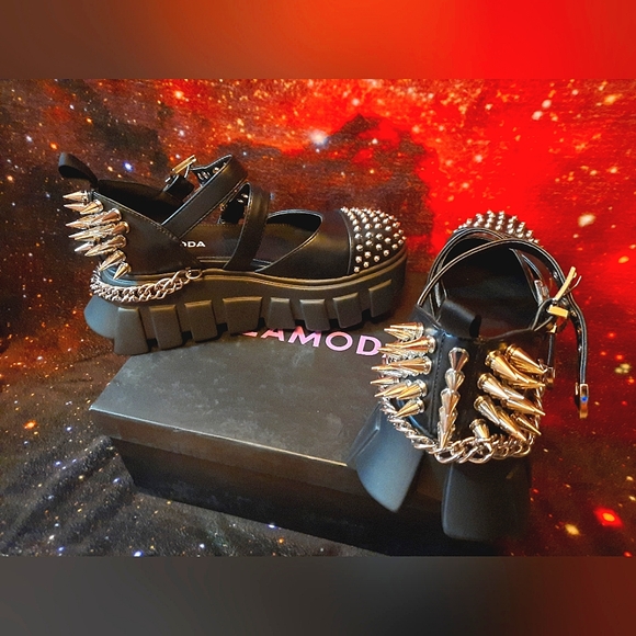 Dolls Kill Shoes - LAMODA Spiked Harsh Rewards Platform Sandals